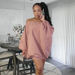 Mauve off the shoulder mini dress